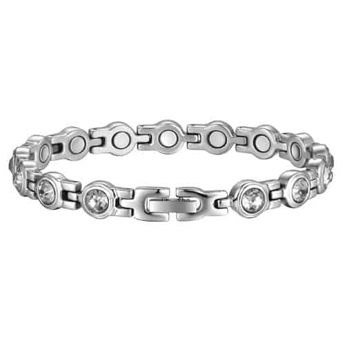 Womens Stainless Steel Magnetic Bracelet with Cubic Zirconia