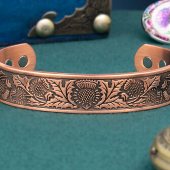 Mens Chunky Wide Celtic Copper Bracelet Magnetic Therapy Bangle Arm Wrist Joint and Muscular Pain Relief – Scottish Thistle (ST) - Image 2