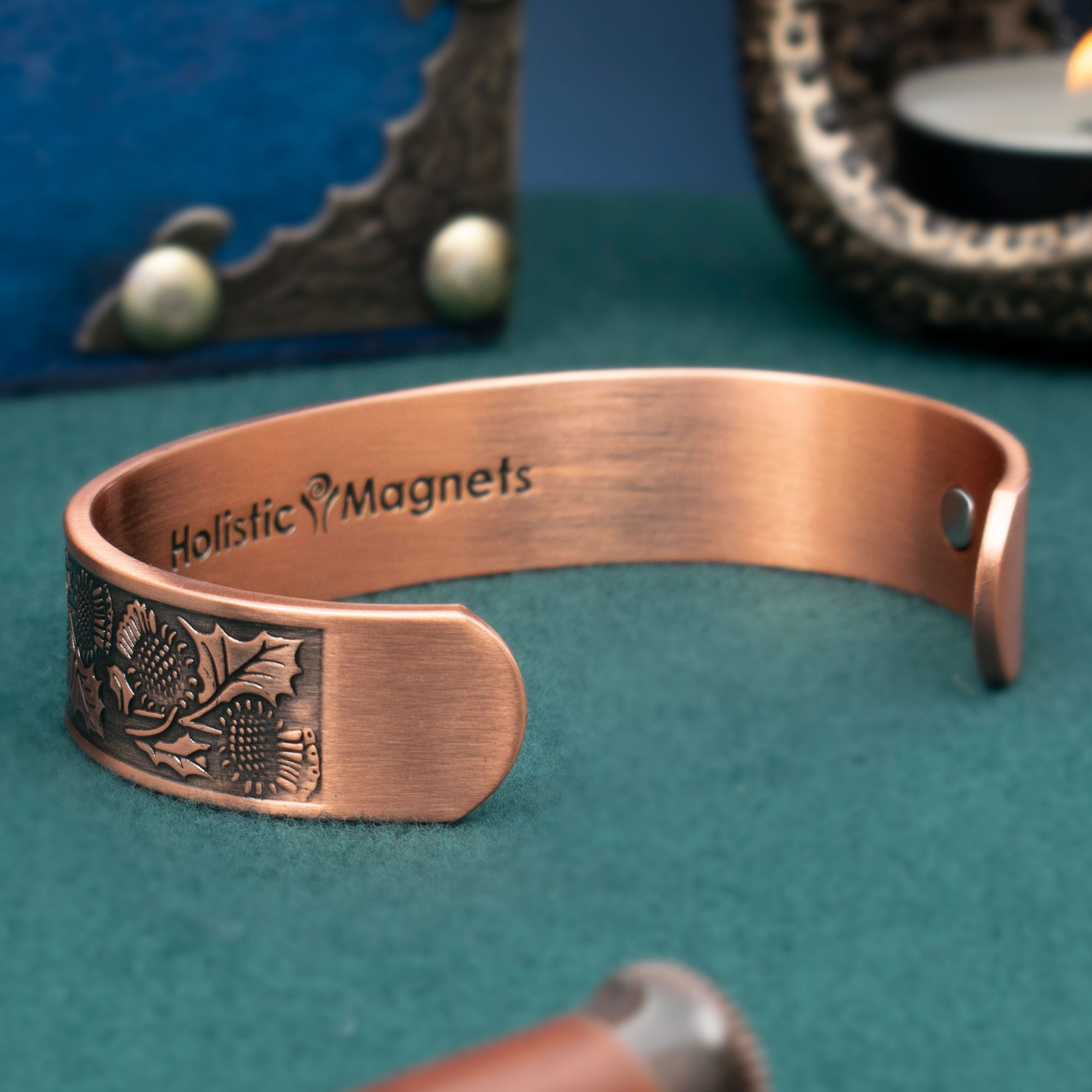Mens Chunky Wide Celtic Copper Bracelet Magnetic Therapy Bangle Arm Wrist Joint and Muscular Pain Relief – Scottish Thistle (ST) - Image 4