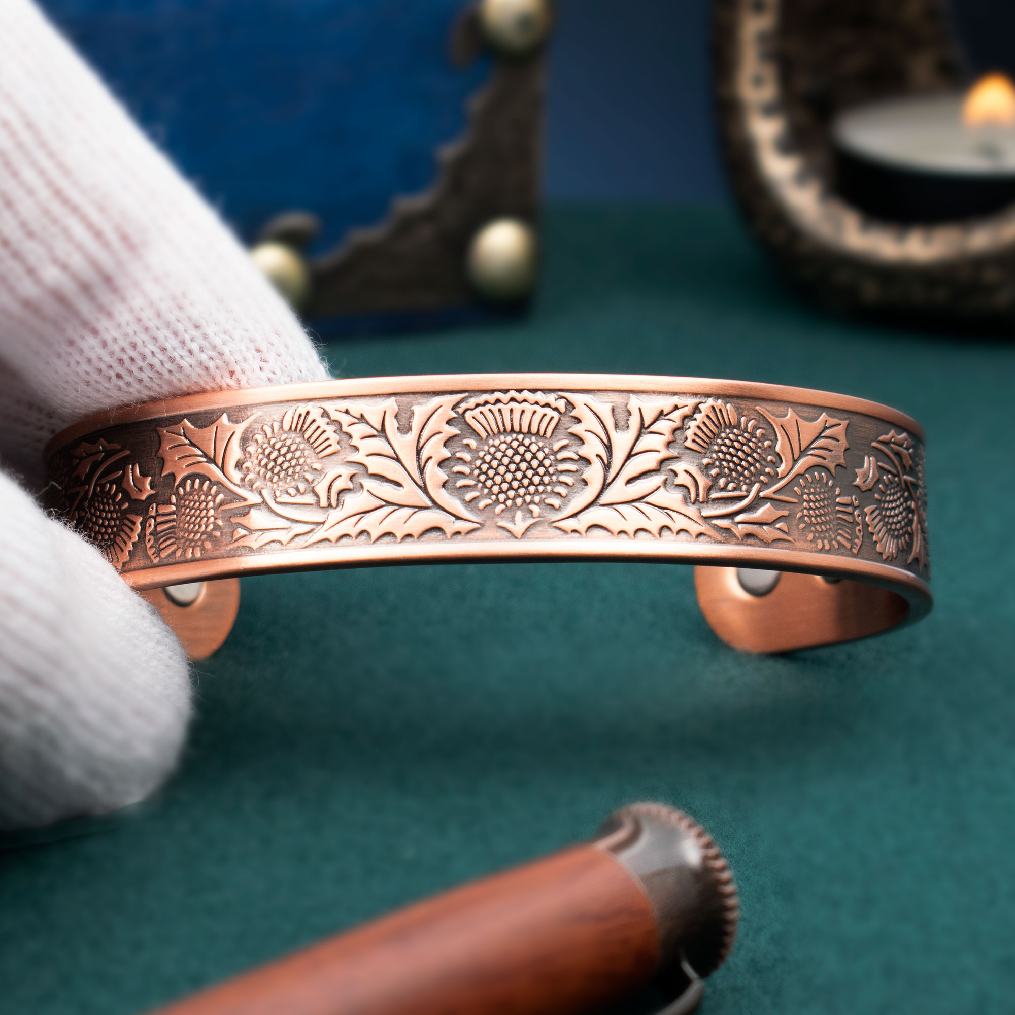 Mens Chunky Wide Celtic Copper Bracelet Magnetic Therapy Bangle Arm Wrist Joint and Muscular Pain Relief – Scottish Thistle (ST) - Image 6